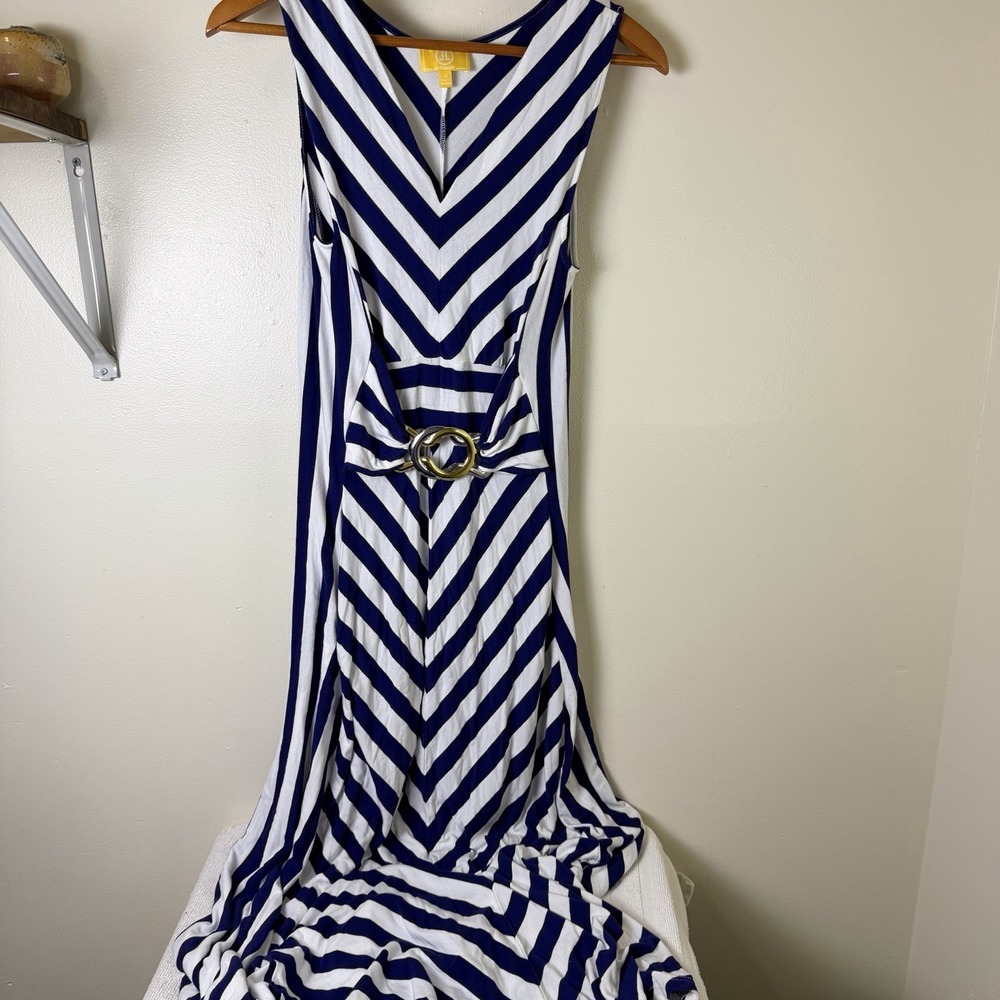 Liz Lange Maxi Dress Women's Medium Sleeveless Metal Waist Logo Stretch Flowy